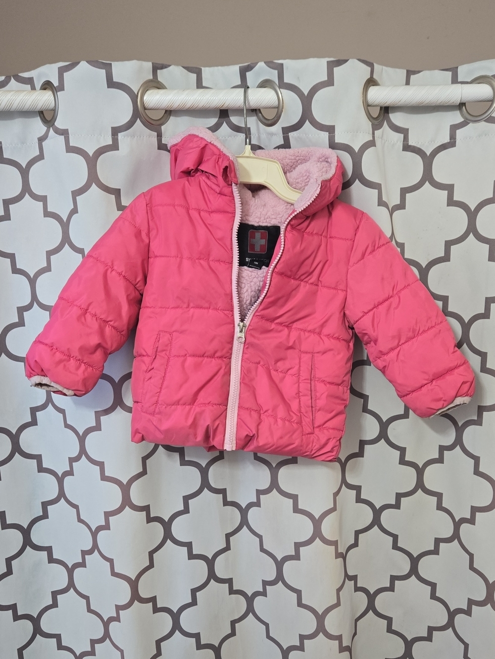 SwissTech Pink Hooded Puffer Coat with Sherpa Lining
